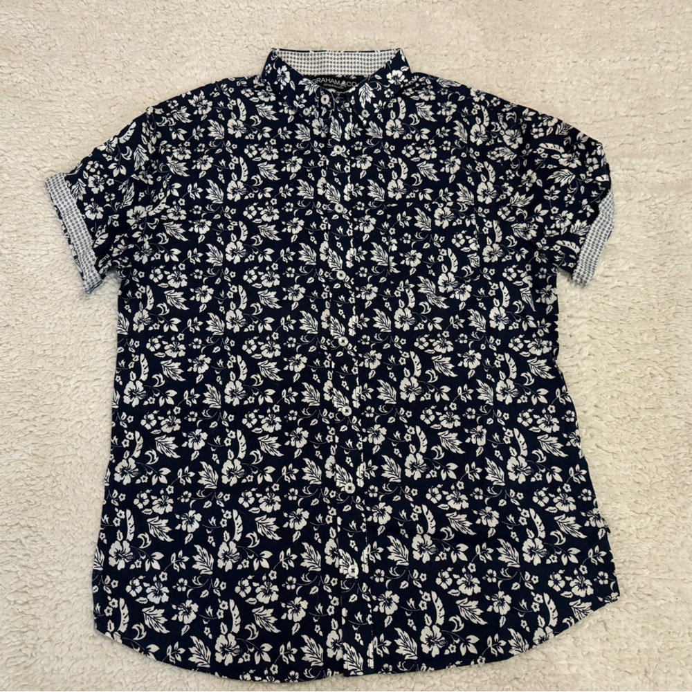 Graham co Hawaiian print button up shirt